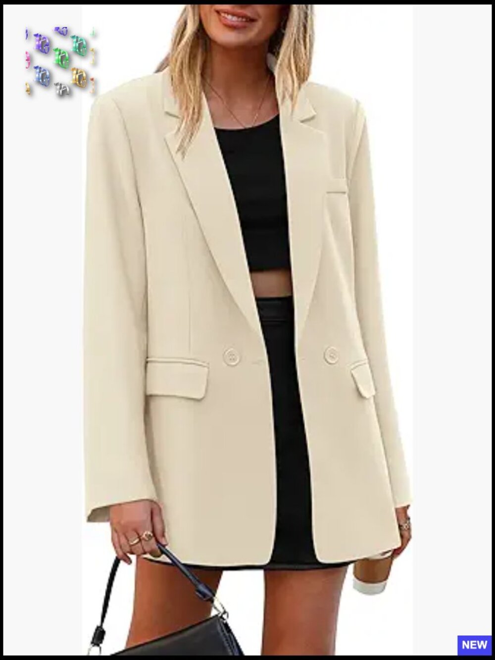Oversized Blazer Double Breasted Notch Lapel Business Casual Work Office Jacket